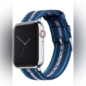 Barton Two Piece NATO Apple Watch Band. Striped Blue & White.
